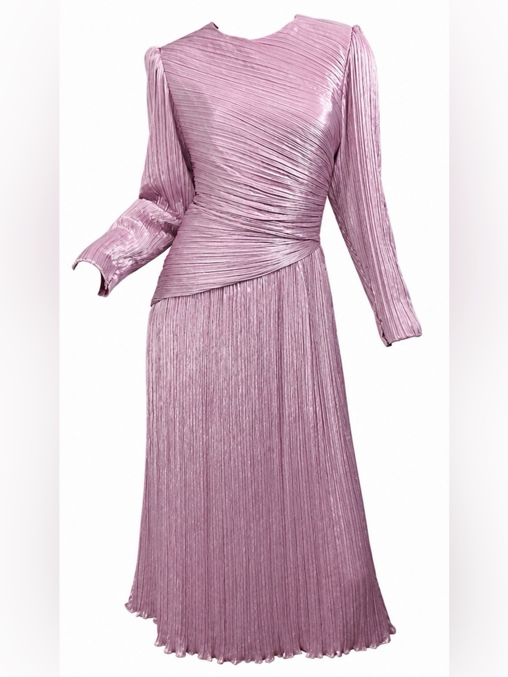 1980s Morton Myles Size 12 Pink / Purple Fortuny Pleated Silk 80s Dress